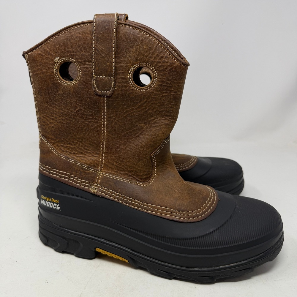 Georgia Boot Work Boots Kids 7M Muddog Brown Black Waterproof Zipper EUC